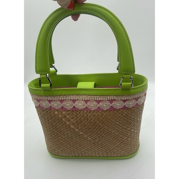 Lilly Pulitzer Vintage Straw Bag Purse Double Handles Gingham Lining Preppy - Picture 1 of 10